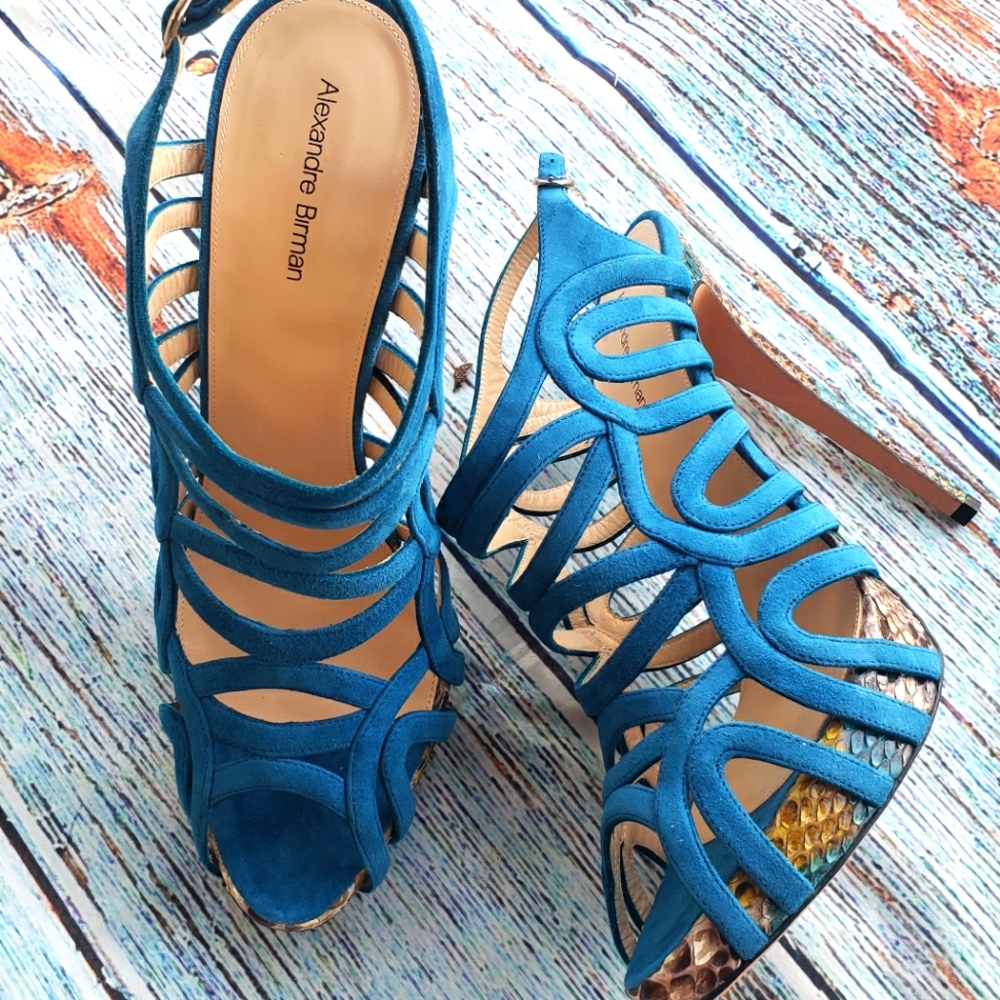 Alexandre Birman  Blue Suede Cage Heels